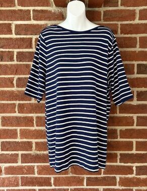 St Johns Bay Sz XXL Women's 3/4 Sleeve Nautical Blue & White Tee Casual